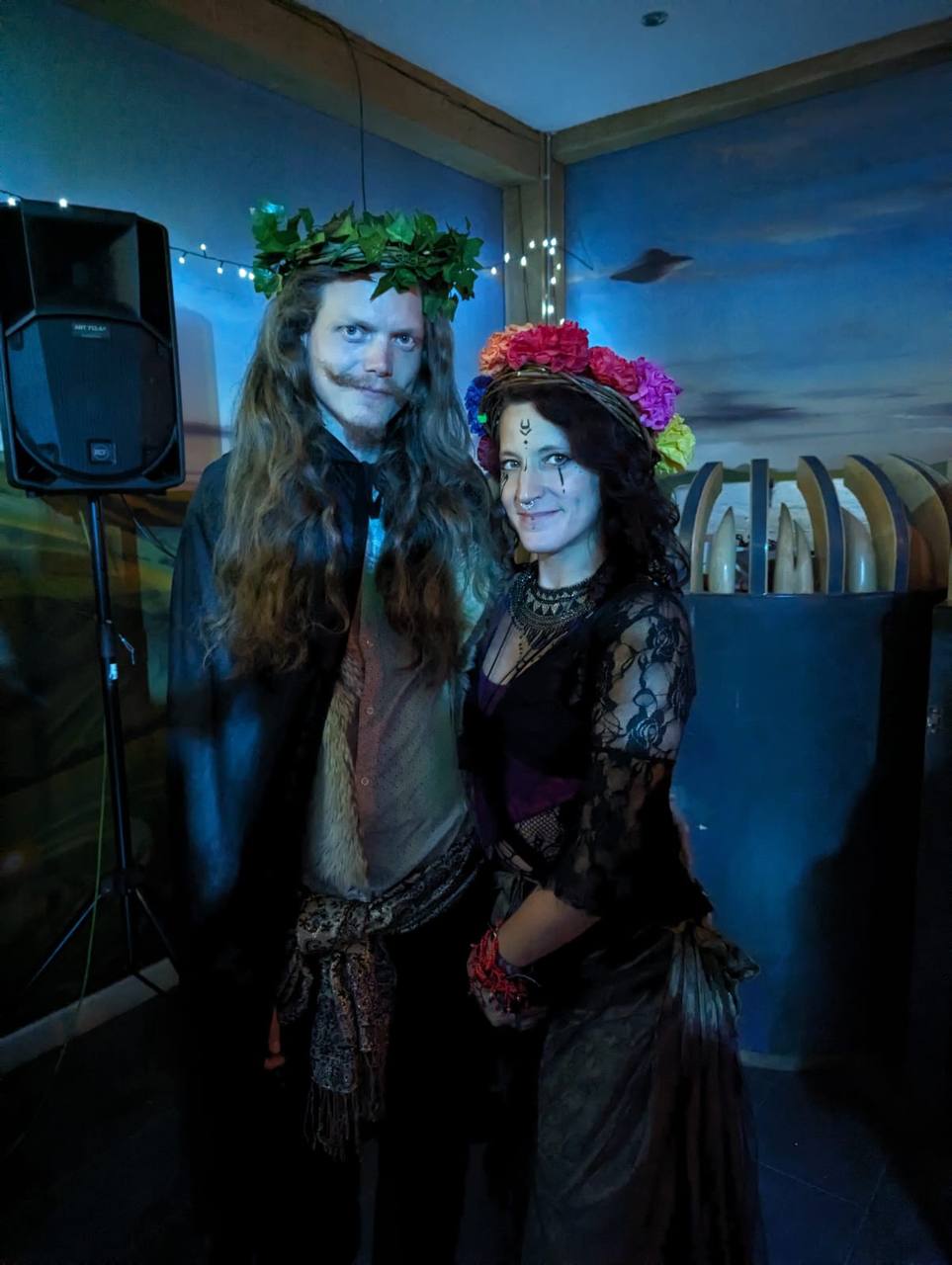 Festival night — costumes and flowers